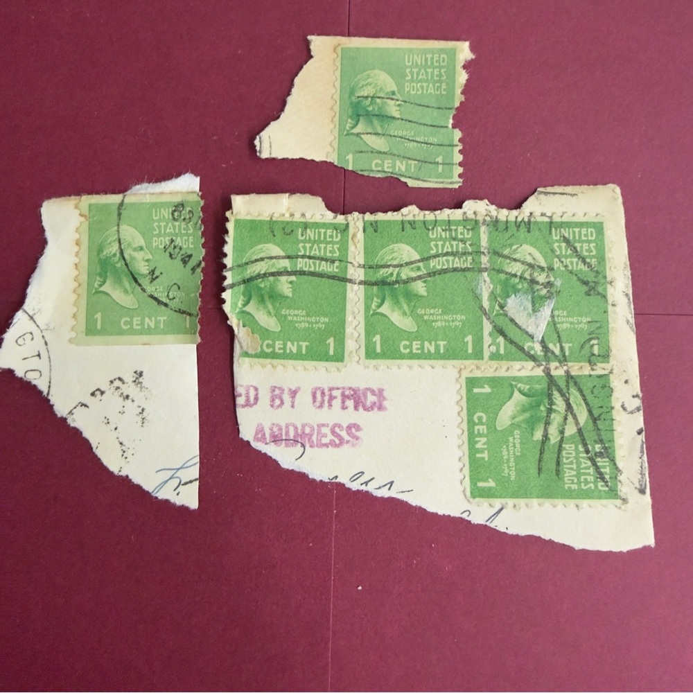 George Washington 1 One Cent Stamp 1789-1797 Green (6 Attached ) as shown - Picture 1 of 7